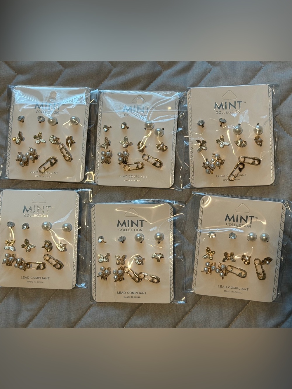 MINT Collection Gold & Pearl Earring Set - 6 Packs 36 sets